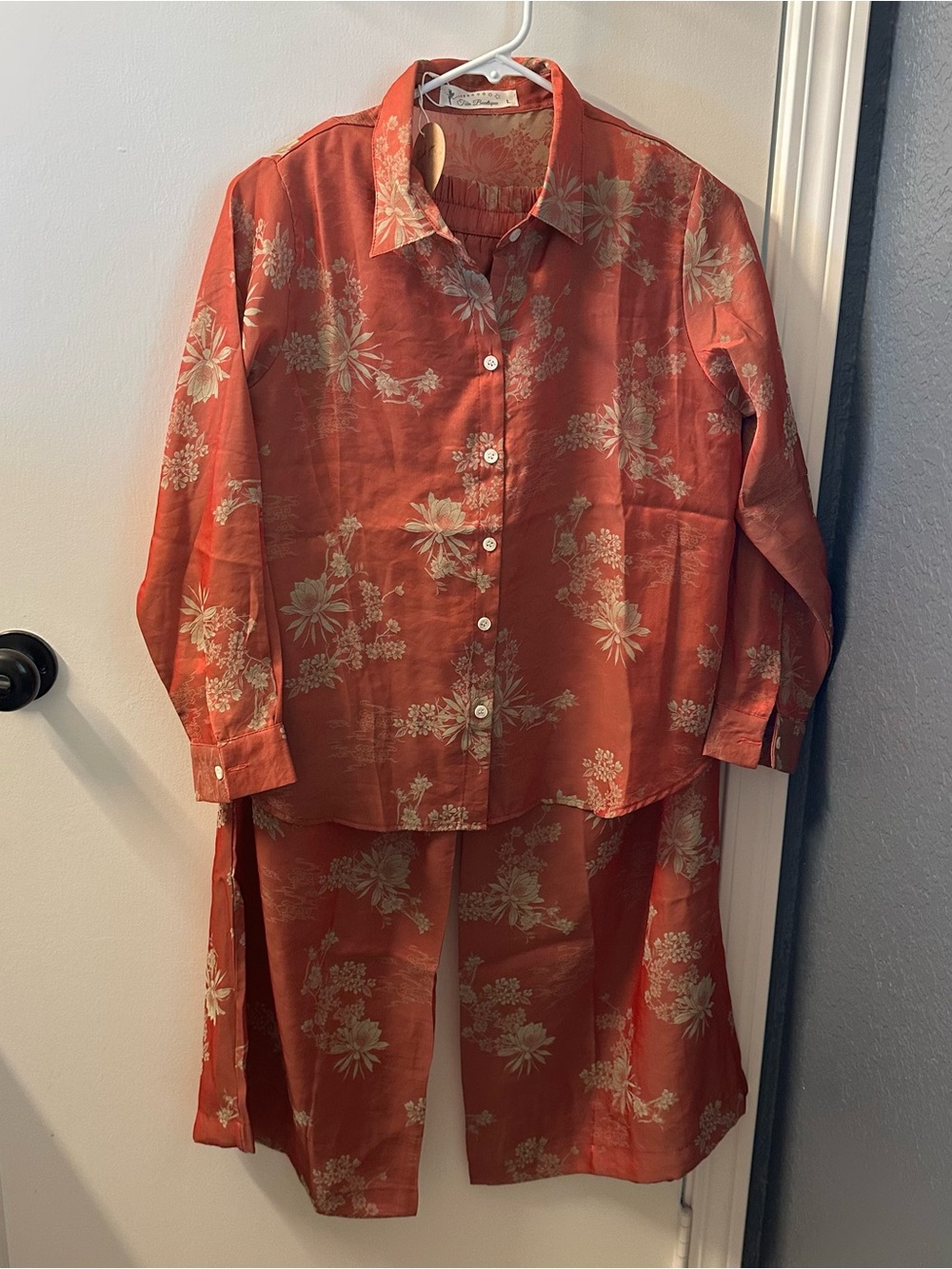 Silk Tencel Floral Pajama Set - Coral